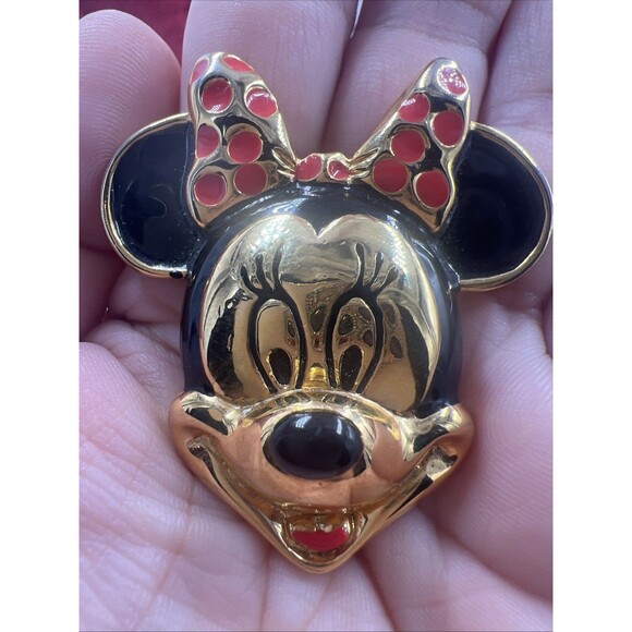 Vintage Minnie Mouse Brooch Pin Disney Gold Tone Large 2 Inches Signed RARE - Picture 3 of 7